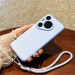 For Huawei Pura 70 Pro Case Precise Cutouts Liquid Silicone + PC Phone Cover with Wrist Strap