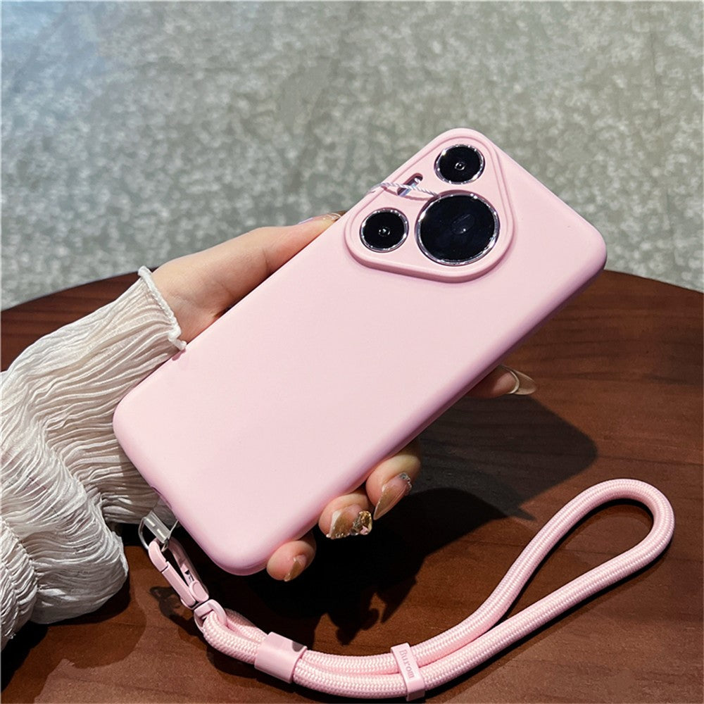 For Huawei Pura 70 Pro Case Precise Cutouts Liquid Silicone + PC Phone Cover with Wrist Strap