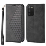 Cell Phone Case For Samsung Galaxy A03s (166.5mm) Calf Texture PU Leather Imprint Rhombus Phone Cover Wallet Stand with Strap