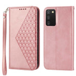 Cell Phone Case For Samsung Galaxy A03s (166.5mm) Calf Texture PU Leather Imprint Rhombus Phone Cover Wallet Stand with Strap