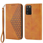 Cell Phone Case For Samsung Galaxy A03s (166.5mm) Calf Texture PU Leather Imprint Rhombus Phone Cover Wallet Stand with Strap