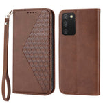 Cell Phone Case For Samsung Galaxy A03s (166.5mm) Calf Texture PU Leather Imprint Rhombus Phone Cover Wallet Stand with Strap