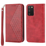 Cell Phone Case For Samsung Galaxy A03s (166.5mm) Calf Texture PU Leather Imprint Rhombus Phone Cover Wallet Stand with Strap