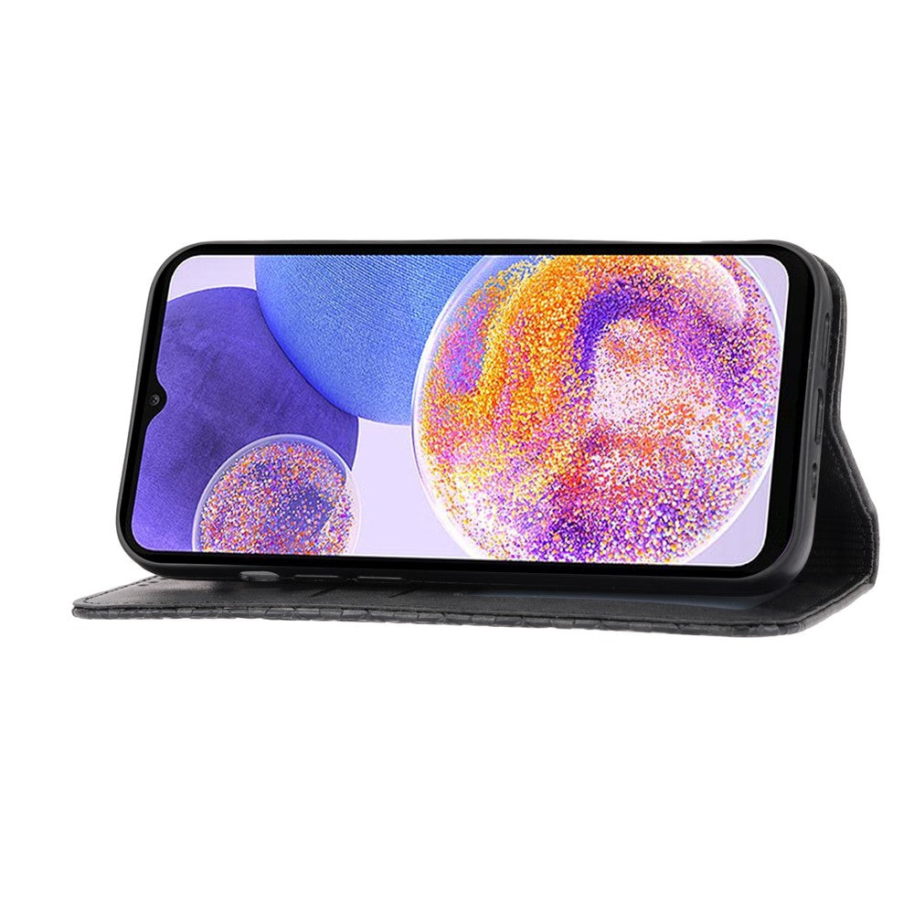 For Samsung Galaxy A33 5G Calf Texture PU Leather Magnetic Auto-absorbed Phone Case Imprinted Rhombus Pattern Wallet Stand Cover with Strap