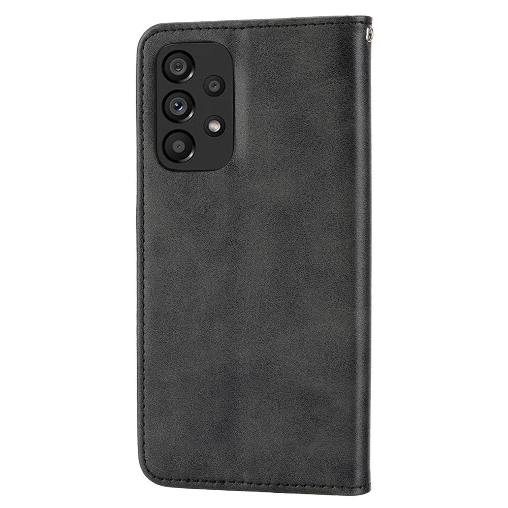 For Samsung Galaxy A33 5G Calf Texture PU Leather Magnetic Auto-absorbed Phone Case Imprinted Rhombus Pattern Wallet Stand Cover with Strap