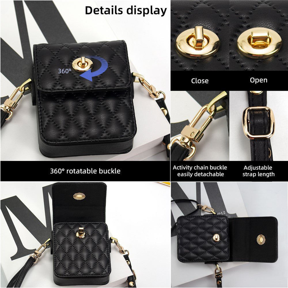 For Samsung Galaxy Z Flip6 5G Case with Shoulder Strap PU + PC Wallet Phone Cover Built-In Back Screen Film