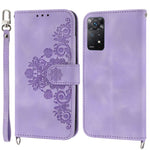 For Xiaomi Redmi Note 12 Pro 4G / 11 Pro 4G (MediaTek) / Note 11 Pro 5G (Qualcomm) Imprinted Flowers Wallet Phone Case Skin-touch PU Leather Stand Cover with Wrist Strap and Shoulder Strap