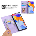 For Xiaomi Redmi Note 12 Pro 4G / 11 Pro 4G (MediaTek) / Note 11 Pro 5G (Qualcomm) Imprinted Flowers Wallet Phone Case Skin-touch PU Leather Stand Cover with Wrist Strap and Shoulder Strap