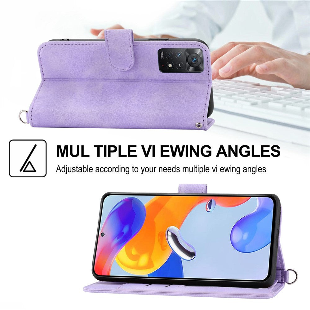 For Xiaomi Redmi Note 12 Pro 4G / 11 Pro 4G (MediaTek) / Note 11 Pro 5G (Qualcomm) Imprinted Flowers Wallet Phone Case Skin-touch PU Leather Stand Cover with Wrist Strap and Shoulder Strap