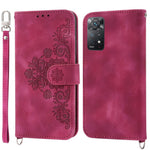 For Xiaomi Redmi Note 12 Pro 4G / 11 Pro 4G (MediaTek) / Note 11 Pro 5G (Qualcomm) Imprinted Flowers Wallet Phone Case Skin-touch PU Leather Stand Cover with Wrist Strap and Shoulder Strap
