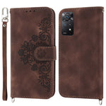 For Xiaomi Redmi Note 12 Pro 4G / 11 Pro 4G (MediaTek) / Note 11 Pro 5G (Qualcomm) Imprinted Flowers Wallet Phone Case Skin-touch PU Leather Stand Cover with Wrist Strap and Shoulder Strap