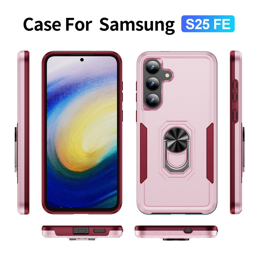 For Samsung Galaxy S25 FE Case Military Grade Ring Kickstand PC + TPU Phone Cover