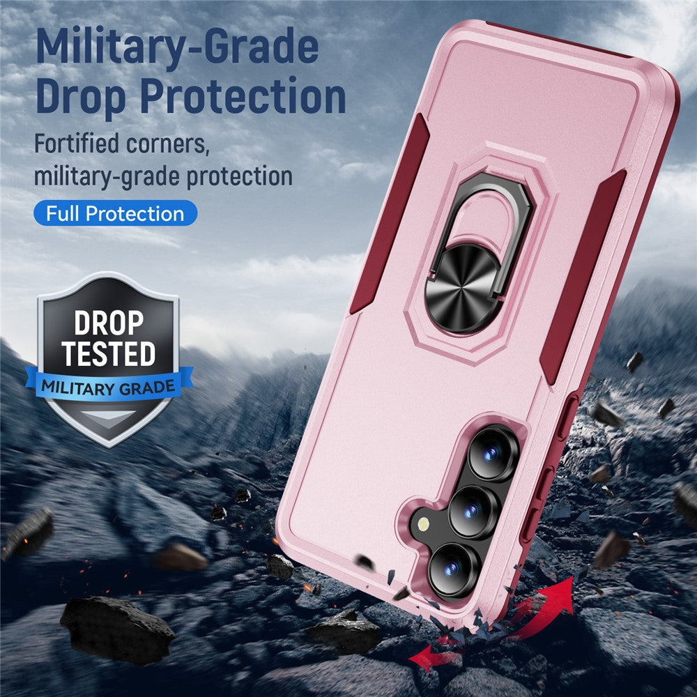 For Samsung Galaxy S25 FE Case Military Grade Ring Kickstand PC + TPU Phone Cover