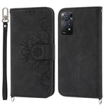 Skin-touch Smartphone Cover For Xiaomi Redmi Note 11 4G (Qualcomm) / Note 11S 4G, Imprinted Flowers PU Leather Phone Case Stand Multiple Card Slots with Two Straps