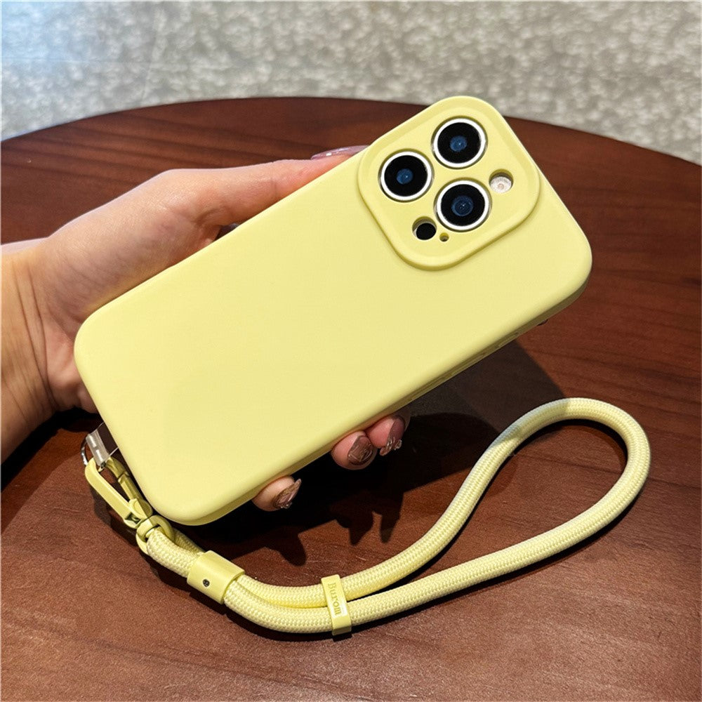 For iPhone 13 Pro Case Precise Cutouts Liquid Silicone + PC Phone Cover with Wrist Strap