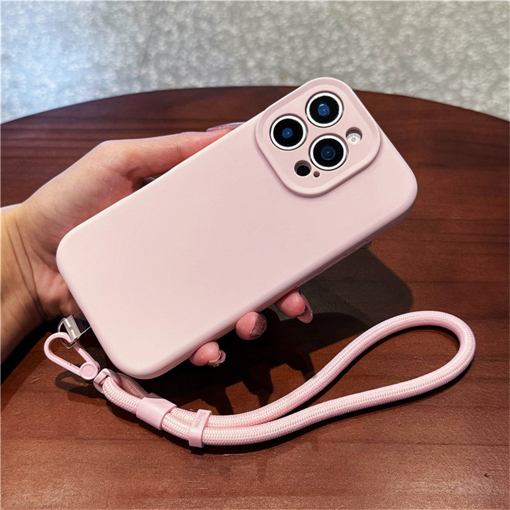 For iPhone 13 Pro Case Precise Cutouts Liquid Silicone + PC Phone Cover with Wrist Strap