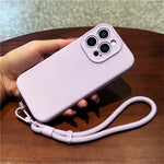 For iPhone 13 Pro Case Precise Cutouts Liquid Silicone + PC Phone Cover with Wrist Strap