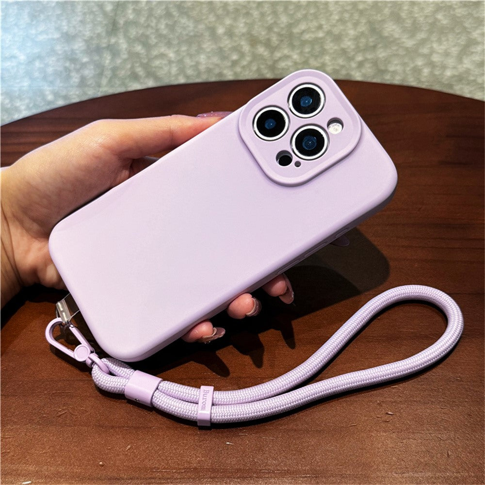 For iPhone 13 Pro Case Precise Cutouts Liquid Silicone + PC Phone Cover with Wrist Strap