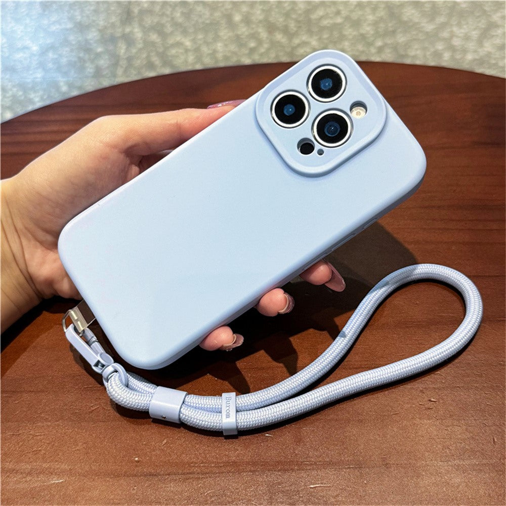 For iPhone 13 Pro Case Precise Cutouts Liquid Silicone + PC Phone Cover with Wrist Strap