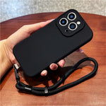 For iPhone 13 Pro Case Precise Cutouts Liquid Silicone + PC Phone Cover with Wrist Strap
