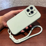For iPhone 13 Pro Case Precise Cutouts Liquid Silicone + PC Phone Cover with Wrist Strap