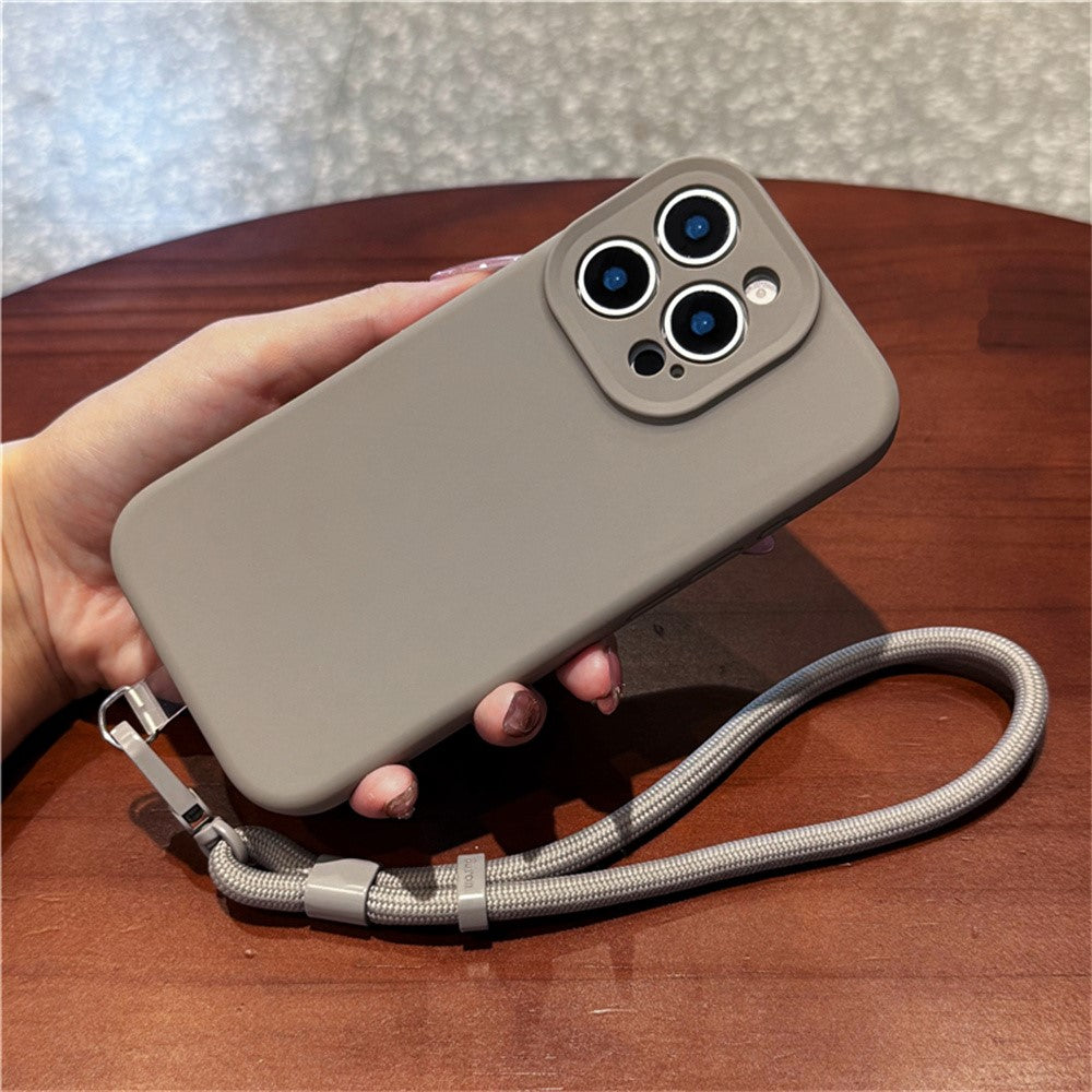 For iPhone 13 Pro Case Precise Cutouts Liquid Silicone + PC Phone Cover with Wrist Strap