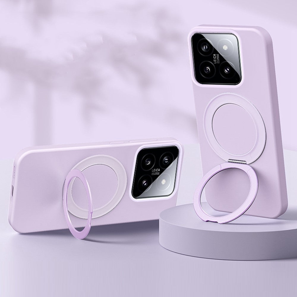 Xiaomi 14 Magnetiskt Skal Roterande Stativ Flytande Silikon PC mobilskal Skin Touch