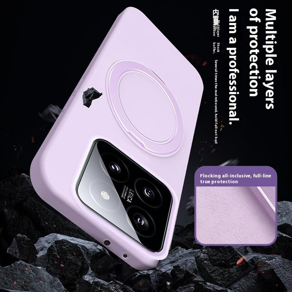 Xiaomi 14 Magnetiskt Skal Roterande Stativ Flytande Silikon PC mobilskal Skin Touch