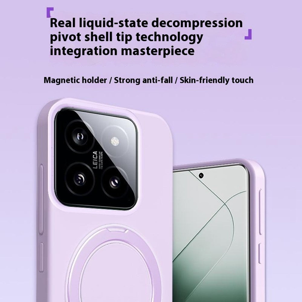 Xiaomi 14 Magnetiskt Skal Roterande Stativ Flytande Silikon PC mobilskal Skin Touch