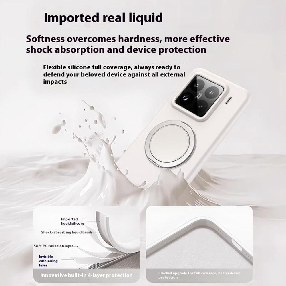 For Xiaomi 15 Magnetic Case Rotating Kickstand Liquid Silicone PC Phone Cover Skin Touch