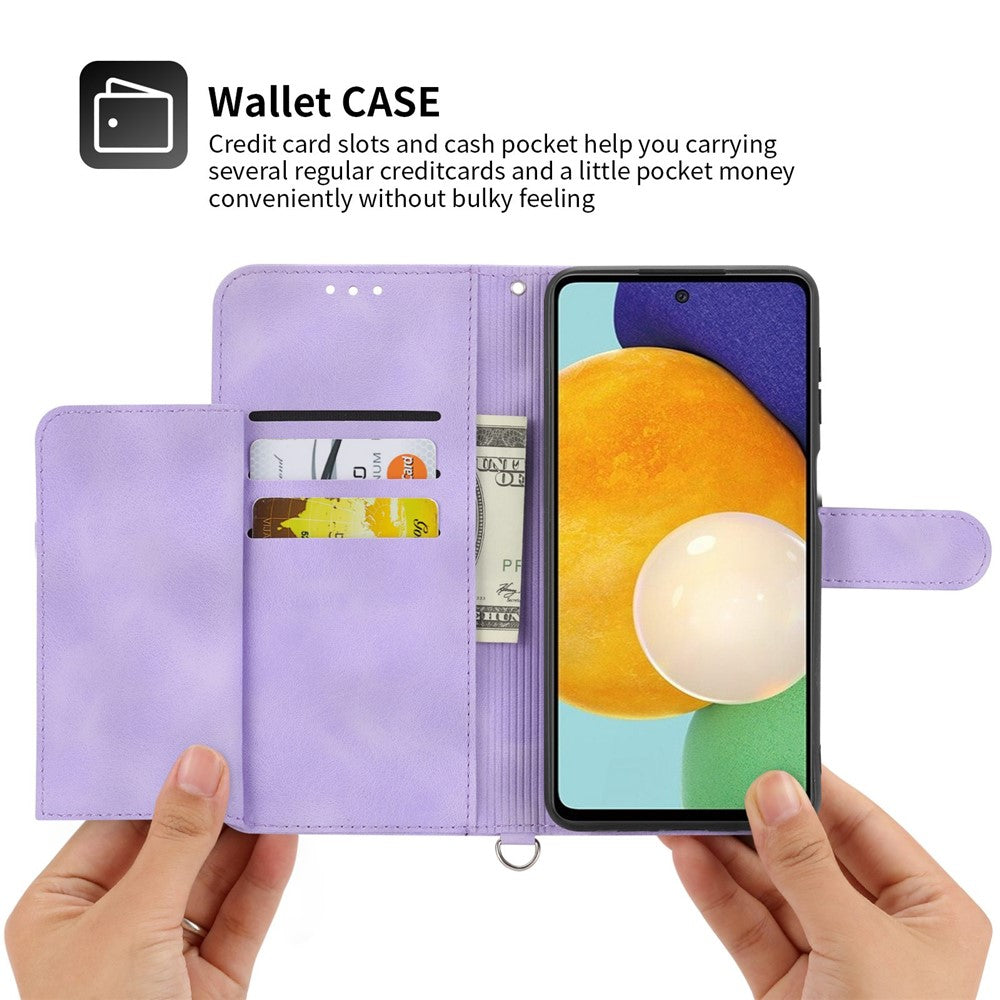 Skin-touch Imprinted Flowers Multiple Card Slots Leather Case for Samsung Galaxy A73 5G, Stand Wallet Phone Cover with Wrist Strap and Shoulder Strap