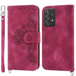 Skin-touch Imprinted Flowers Multiple Card Slots Leather Case for Samsung Galaxy A73 5G, Stand Wallet Phone Cover with Wrist Strap and Shoulder Strap