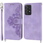 Stand Wallet Leather Case for Samsung Galaxy A23 4G / A23 5G (Global Version), Skin-touch Imprinted Flowers Pattern Multiple Card Slots Phone Cover with Wrist Strap and Shoulder Strap