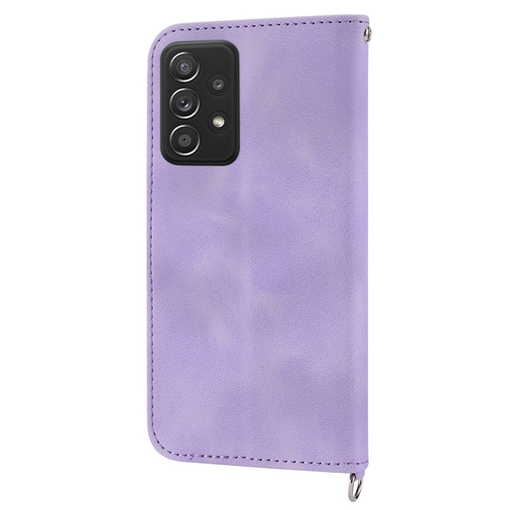 Stand Wallet Leather Case for Samsung Galaxy A23 4G / A23 5G (Global Version), Skin-touch Imprinted Flowers Pattern Multiple Card Slots Phone Cover with Wrist Strap and Shoulder Strap