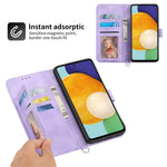 Stand Wallet Leather Case for Samsung Galaxy A23 4G / A23 5G (Global Version), Skin-touch Imprinted Flowers Pattern Multiple Card Slots Phone Cover with Wrist Strap and Shoulder Strap