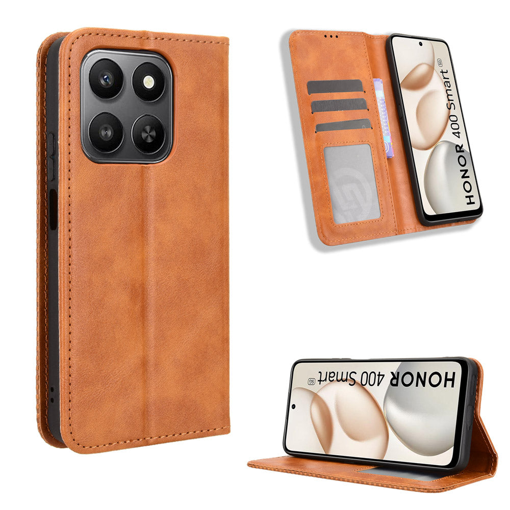 For Honor 400 Smart 5G / 4G / X7d 4G Leather Case Wallet Stand Retro Texture Phone Cover