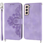 Samsung Galaxy S22+ 5G Präglade blommor Stötsäkert Flip Läder Mobilskal Stativ Flera Kortfatt Skin-touch Fodral med Handledsrem och Axelrem