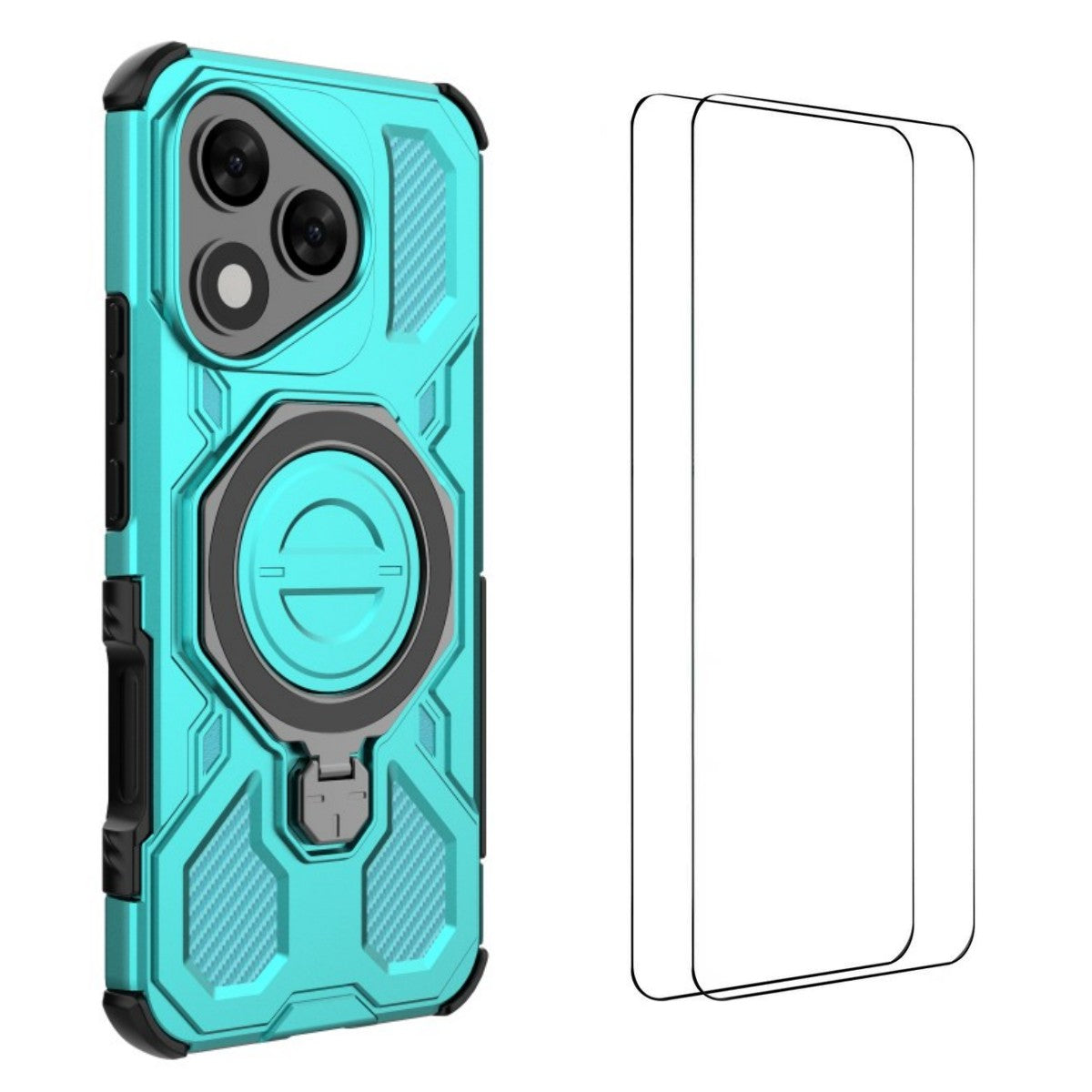 WANLONFENG For Honor 400 Lite 5G Case Kickstand with 2Pcs Screen Film  KJ Series PC TPU Phone Cover (Big Lens Hole)