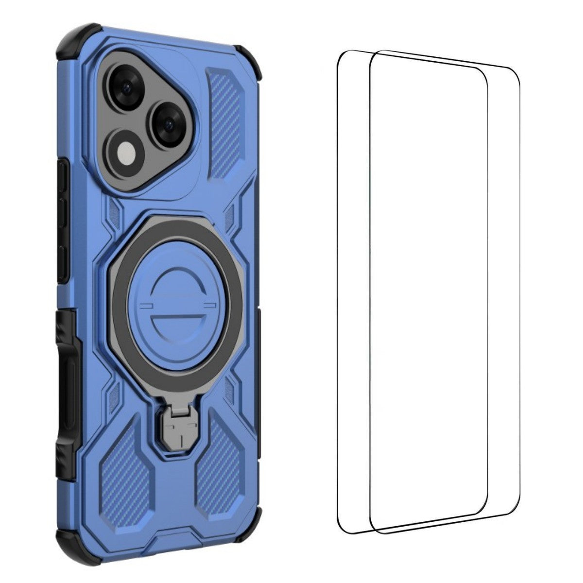 WANLONFENG For Honor 400 Lite 5G Case Kickstand with 2Pcs Screen Film  KJ Series PC TPU Phone Cover (Big Lens Hole)