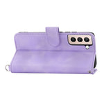 For Samsung Galaxy S22 5G Skin-friendly Imprinted Flowers PU Leather Phone Case Stand Multiple Card Slots Protective Phone Cover with Wrist Strap and Shoulder Strap