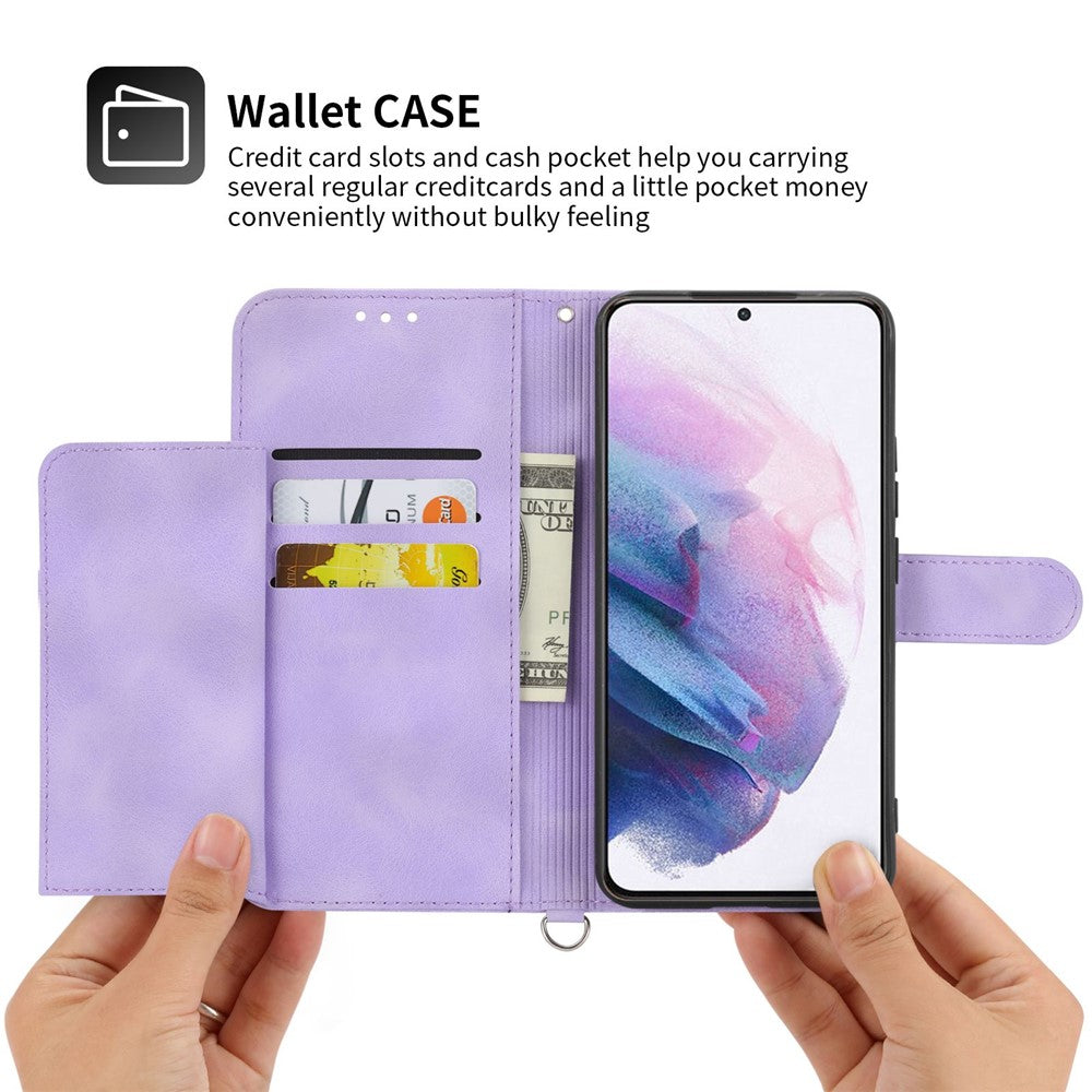 For Samsung Galaxy S22 5G Skin-friendly Imprinted Flowers PU Leather Phone Case Stand Multiple Card Slots Protective Phone Cover with Wrist Strap and Shoulder Strap
