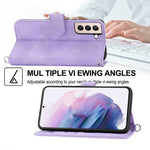 For Samsung Galaxy S22 5G Skin-friendly Imprinted Flowers PU Leather Phone Case Stand Multiple Card Slots Protective Phone Cover with Wrist Strap and Shoulder Strap