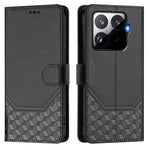 For Xiaomi 15T Pro Case Imprinted Honeycomb RFID Blocking Leather Phone Cover with Strap