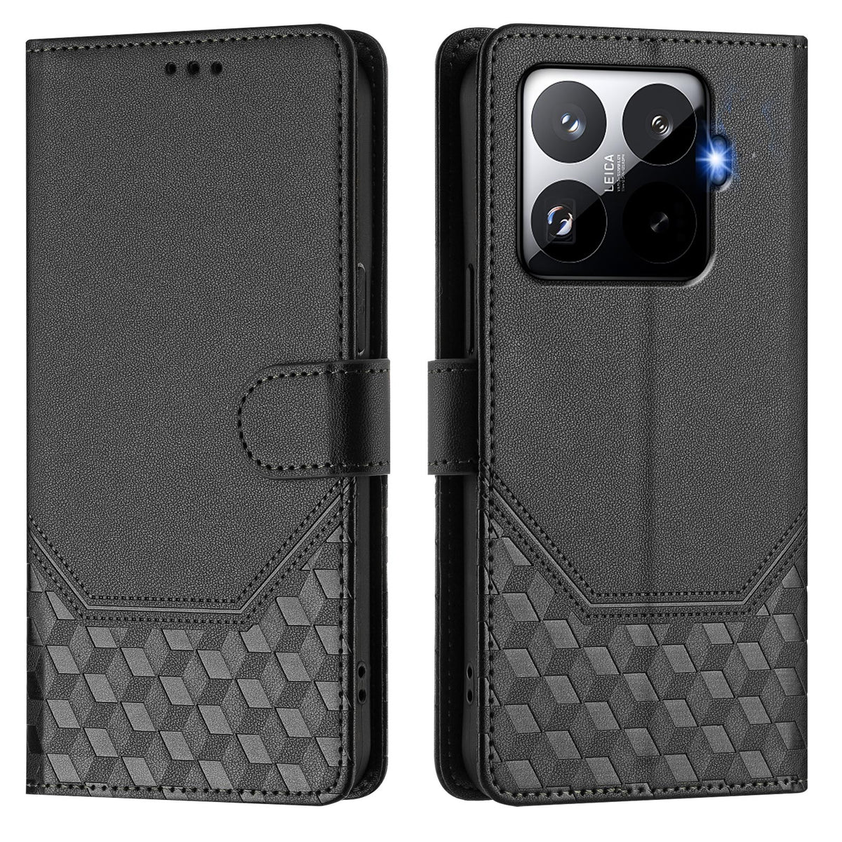 For Xiaomi 15T Pro Case Imprinted Honeycomb RFID Blocking Leather Phone Cover with Strap