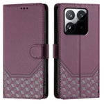 For Xiaomi 15T Case Imprinted Honeycomb RFID Blocking Leather Phone Cover with Strap