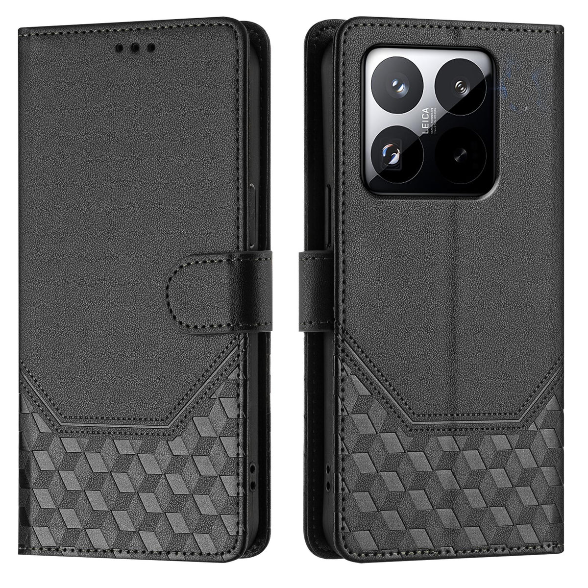 For Xiaomi 15T Case Imprinted Honeycomb RFID Blocking Leather Phone Cover with Strap