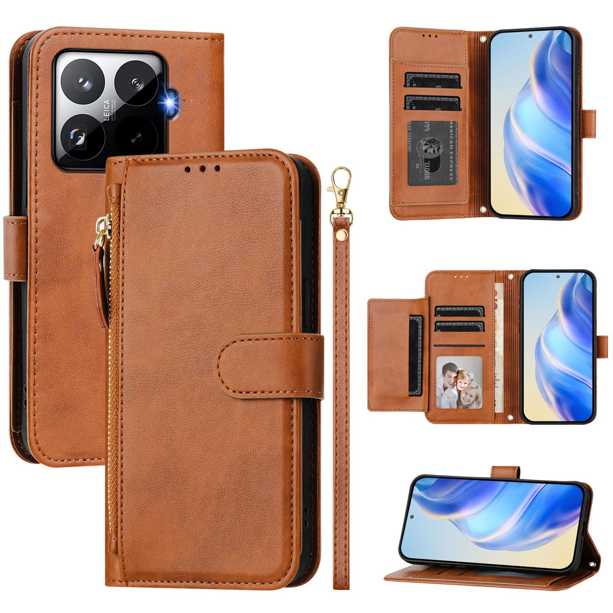 For Xiaomi 15T Pro Case Zipper Pocket Multiple Card Slots Leather Phone Cover
