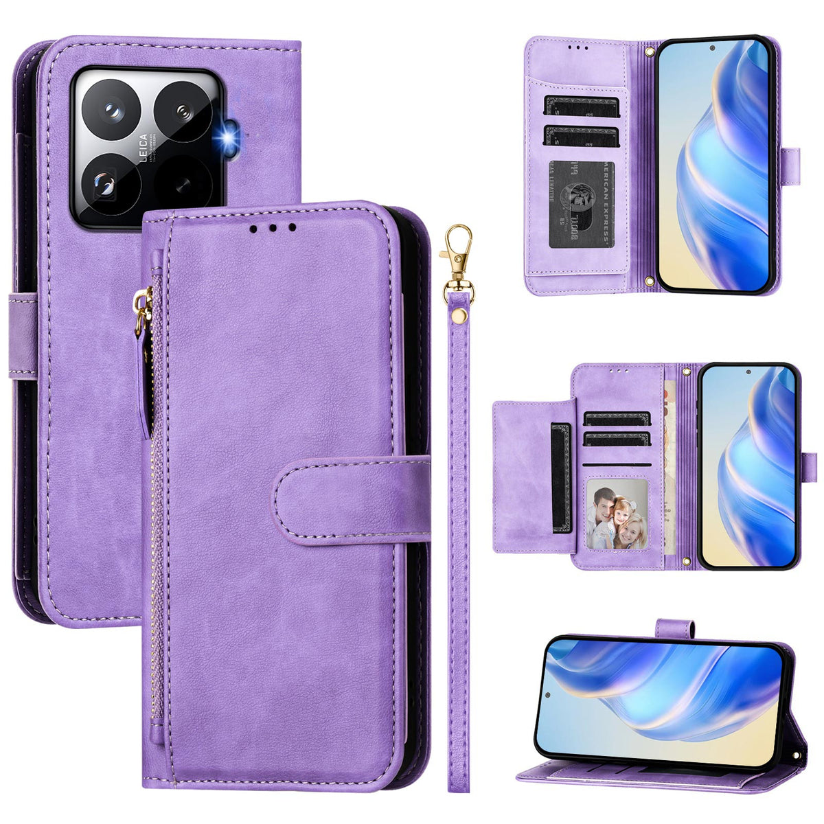 For Xiaomi 15T Pro Case Zipper Pocket Multiple Card Slots Leather Phone Cover