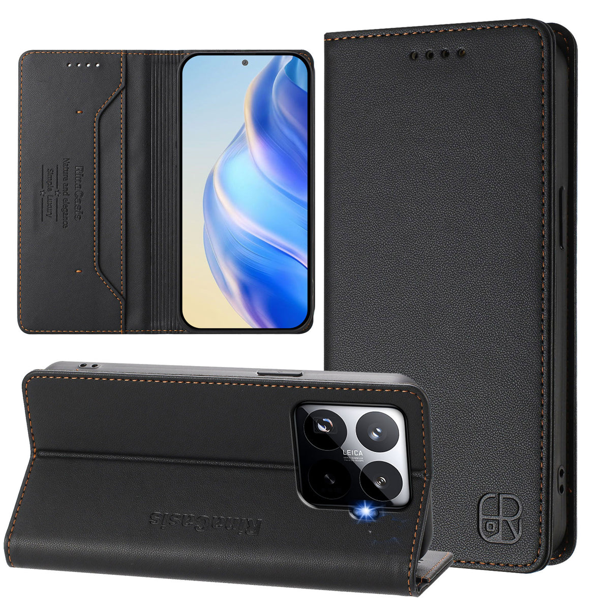 For Xiaomi 15T Pro Leather Case RINACASIS RC01 Phone Cover with RFID Blocking Wallet Stand