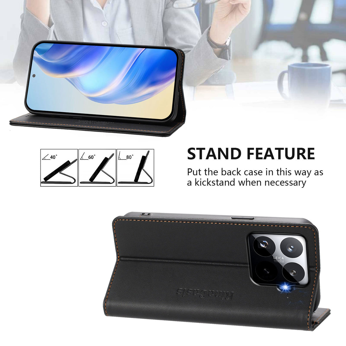 For Xiaomi 15T Pro Leather Case RINACASIS RC01 Phone Cover with RFID Blocking Wallet Stand